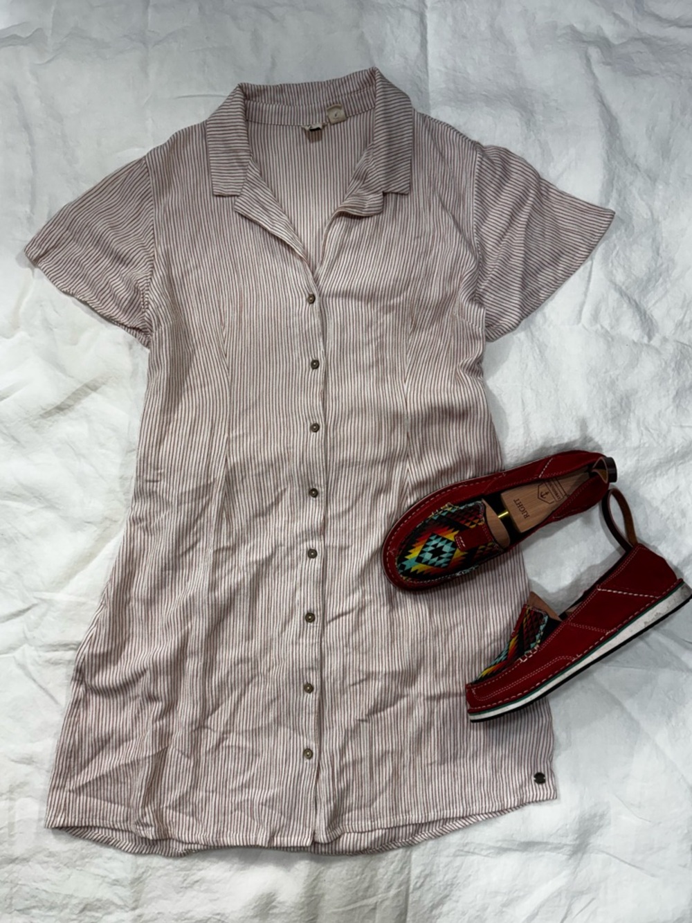 Roxi red& white  Striped Button-Front Shirt Dress size L